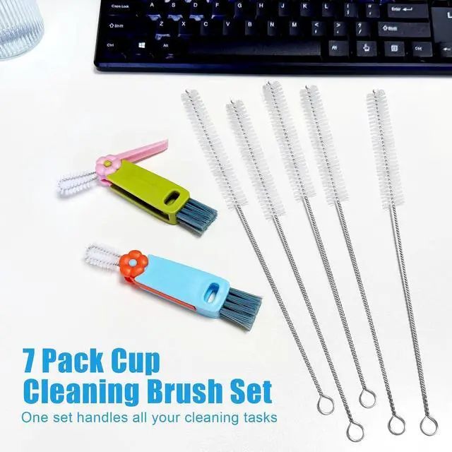 Alt view image 7 of 7 - 3-in-1 Lid Cleaning Brush Set, Multifunctional Bottle Cleaning Brush | Reusable Metal Straw Cleaner Brush, Multifunctional Cleaning Kit for Various Cup Lids