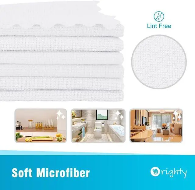 Alt view image 2 of 6 - Orighty Microfiber Cleaning Cloth 5 Pack, White Cleaning Rags 12x11 inch | Microfiber Towels for Cars, Highly Absorbent Household Cleaning Supplies, Reusable Lint Free Cloths for House, Kitchen