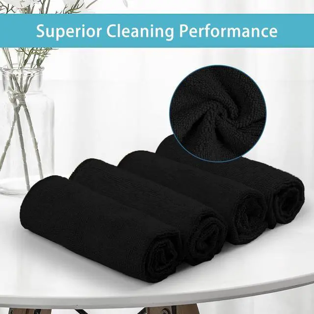 Alt view image 3 of 7 - HOMEXCEL Black Cleaning Rags 5 Pack, Highly Absorbent Microfiber Cleaning Cloth for Kitchen, Lint Free, Scratch-Free, Reusable Microfiber Towels for House, Window and Glass, Cars, 11.5 X11.5 inch