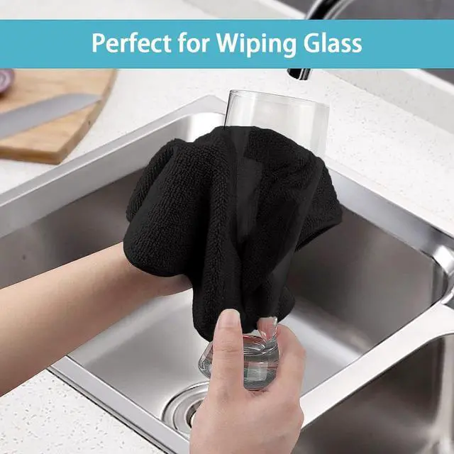 Alt view image 5 of 7 - HOMEXCEL Black Cleaning Rags 5 Pack, Highly Absorbent Microfiber Cleaning Cloth for Kitchen, Lint Free, Scratch-Free, Reusable Microfiber Towels for House, Window and Glass, Cars, 11.5 X11.5 inch