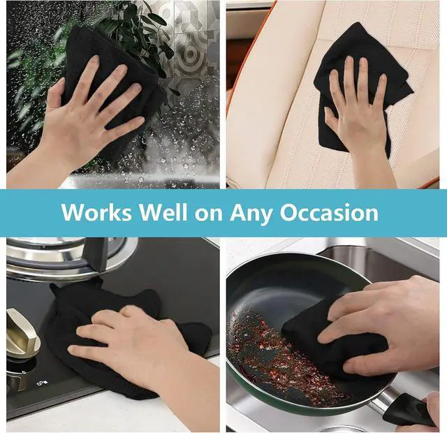 Alt view image 6 of 7 - HOMEXCEL Black Cleaning Rags 5 Pack, Highly Absorbent Microfiber Cleaning Cloth for Kitchen, Lint Free, Scratch-Free, Reusable Microfiber Towels for House, Window and Glass, Cars, 11.5 X11.5 inch