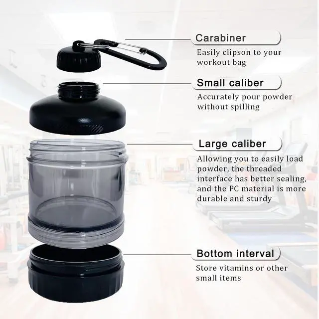 Alt view image 5 of 7 - Portable Protein Powder Travel Container, Two-Layer Design Powder Holder | With Carabiner & Keyring, Can Hold 50 Grams of Powder and Some Vitamins or Supplements, For Workouts, Fitness and Traveling