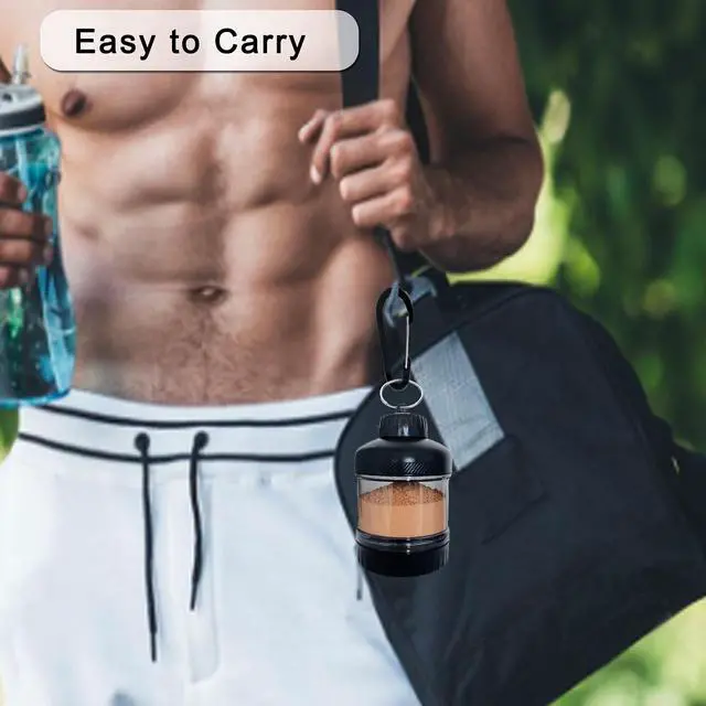 Alt view image 6 of 7 - Portable Protein Powder Travel Container, Two-Layer Design Powder Holder | With Carabiner & Keyring, Can Hold 50 Grams of Powder and Some Vitamins or Supplements, For Workouts, Fitness and Traveling