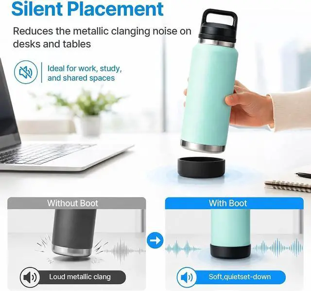 Alt view image 2 of 7 - Protective Silicone Boot for YETI Rambler Bottle 26 36oz | Silicone Sleeve for YETI 26/36oz, Anti-Slip Bottom Boot Sleeve, BPA-Free, Reduces Dents & Noise for Camping, Working, Outdoor