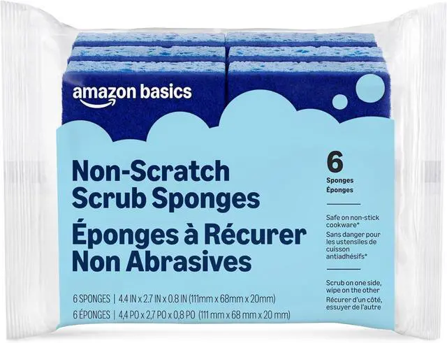 Main image of Amazon Basics Non-Scratch Dual-Sided Sponges for Nonstick Pots and Pans, Dish Scrubber, All-Purpose, 6-Pack, Packaging May Vary