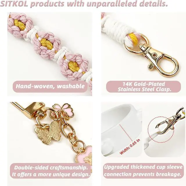 Alt view image 4 of 6 - Compatible with Owala Water Bottle Accessories, Cute Letter Charm Set with Boho Handle Strap, Monogram Sticker, Silicone Ring, Keychain Decoration, for FreeSip 24 32 40oz, Owala Kids, Tumbler Gift