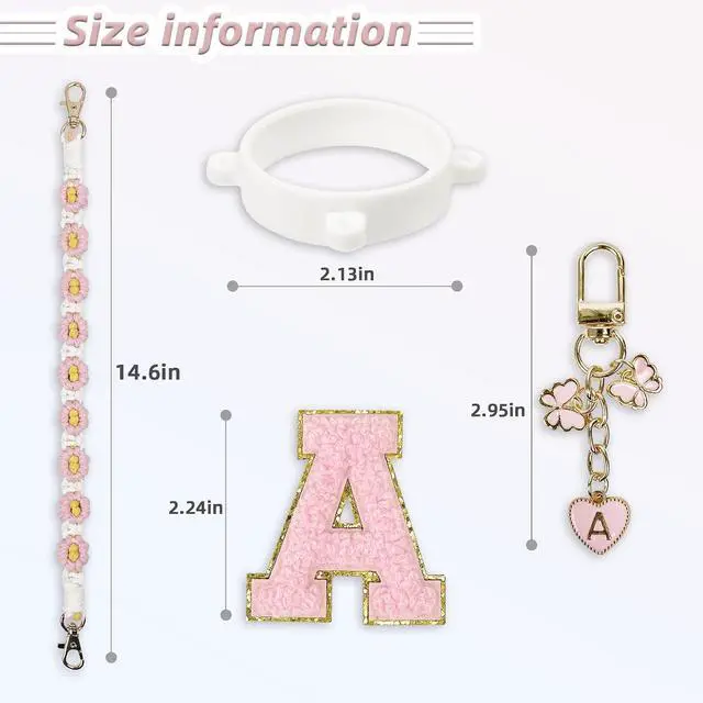 Alt view image 5 of 6 - Compatible with Owala Water Bottle Accessories, Cute Letter Charm Set with Boho Handle Strap, Monogram Sticker, Silicone Ring, Keychain Decoration, for FreeSip 24 32 40oz, Owala Kids, Tumbler Gift