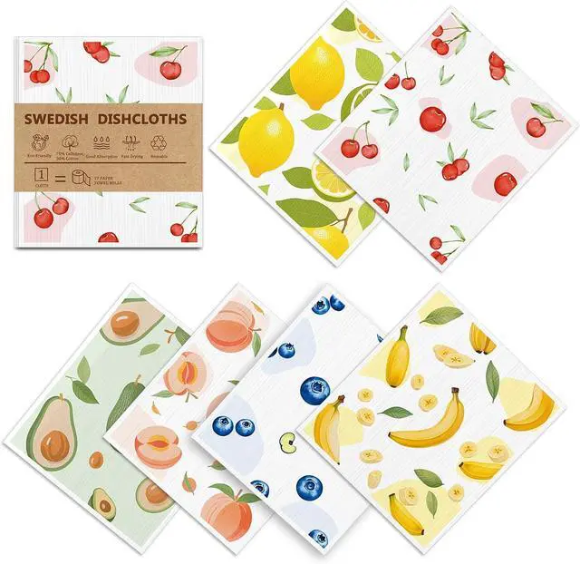 Main image of Swedish Dishcloths for Kitchen, 6 Pack, Reusable, Super Absorbent | Washable & Dishwasher Safe Paper Towels, Non-Scratch Cellulose Cloths for Washing Dishes, Hostess Gifts, Biodegradable