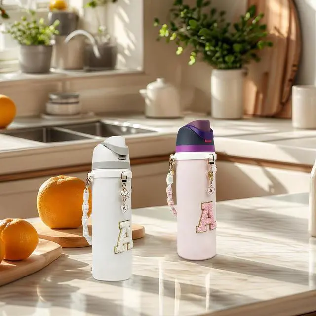 Alt view image 6 of 6 - Compatible with Owala Water Bottle Accessories, Cute Letter Charm Set with Boho Handle Strap, Monogram Sticker, Silicone Ring, Keychain Decoration, for FreeSip 24 32 40oz, Owala Kids, Tumbler Gift