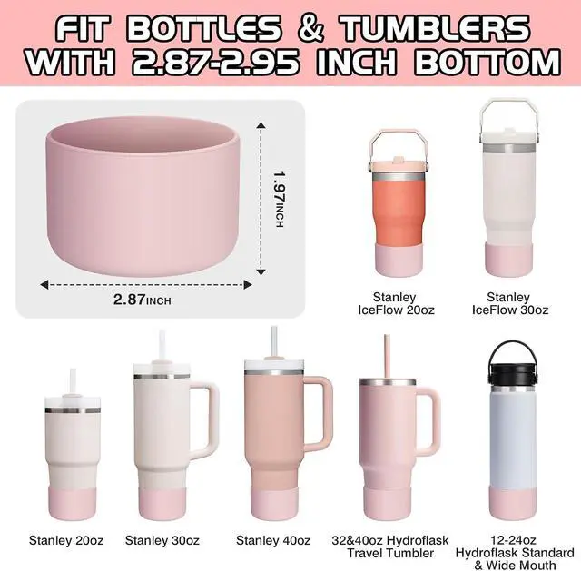 Alt view image 2 of 7 - WUQID Silicone Boot Sleeve Compatible with Hydro Flask Travel Tumbler with Handle 32oz&40oz and 12-24oz Hydroflask Bottle & Stanley 20 30 40oz Tumbler, Fit 2.83-2.95in Bottom, Anti-Slip Bottle Cover