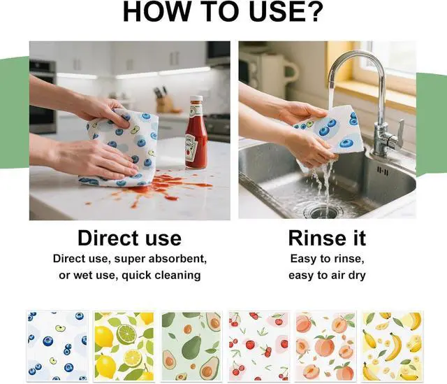 Alt view image 5 of 7 - Swedish Dishcloths for Kitchen, 6 Pack, Reusable, Super Absorbent | Washable & Dishwasher Safe Paper Towels, Non-Scratch Cellulose Cloths for Washing Dishes, Hostess Gifts, Biodegradable