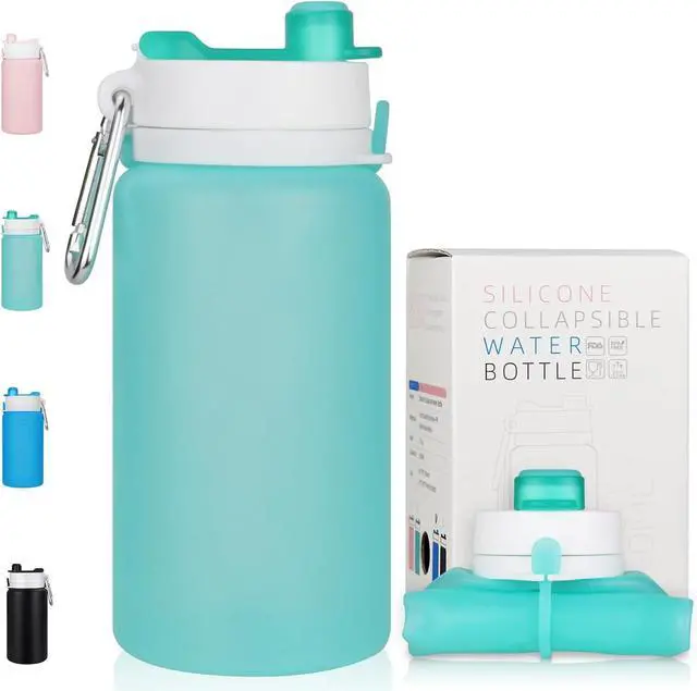 Main image of PLTCAT Collapsible Water Bottles, 19oz Foldable Silicone Travel Bottles | BPA-Free Silicone, Leak-Proof Lids, Dishwasher Safe, Carabiner Clips, Compact Roll-Up Design