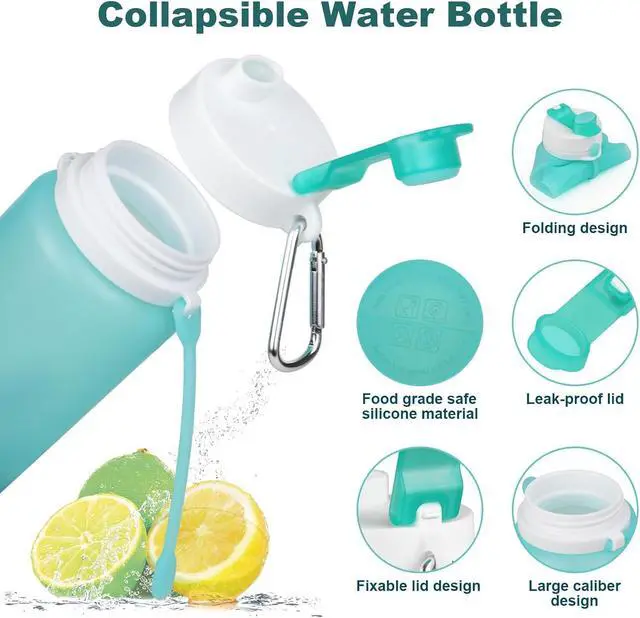 Alt view image 2 of 7 - PLTCAT Collapsible Water Bottles, 19oz Foldable Silicone Travel Bottles | BPA-Free Silicone, Leak-Proof Lids, Dishwasher Safe, Carabiner Clips, Compact Roll-Up Design