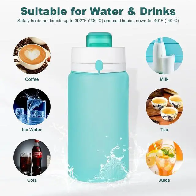 Alt view image 3 of 7 - PLTCAT Collapsible Water Bottles, 19oz Foldable Silicone Travel Bottles | BPA-Free Silicone, Leak-Proof Lids, Dishwasher Safe, Carabiner Clips, Compact Roll-Up Design