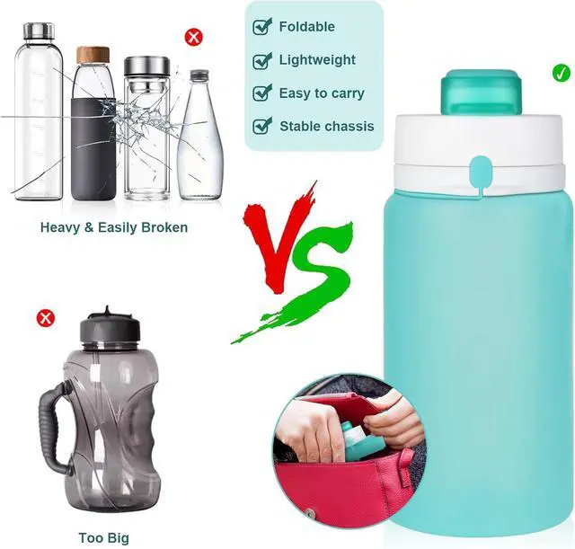 Alt view image 5 of 7 - PLTCAT Collapsible Water Bottles, 19oz Foldable Silicone Travel Bottles | BPA-Free Silicone, Leak-Proof Lids, Dishwasher Safe, Carabiner Clips, Compact Roll-Up Design