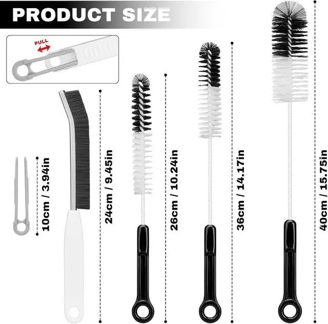Alt view image 2 of 7 - Bottle Cleaning Brush Set, 4pcs Flexible Long Handle Brushes for Bottles | 4-piece Brush Kit with Flexible Bristles and Built-in Tweezers Cleans Narrow Neck Bottles, Straws, Tubes