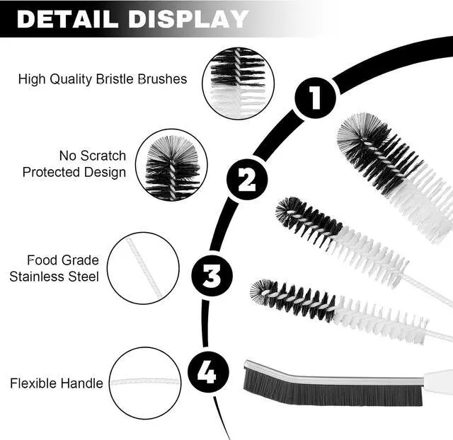 Alt view image 3 of 7 - Bottle Cleaning Brush Set, 4pcs Flexible Long Handle Brushes for Bottles | 4-piece Brush Kit with Flexible Bristles and Built-in Tweezers Cleans Narrow Neck Bottles, Straws, Tubes