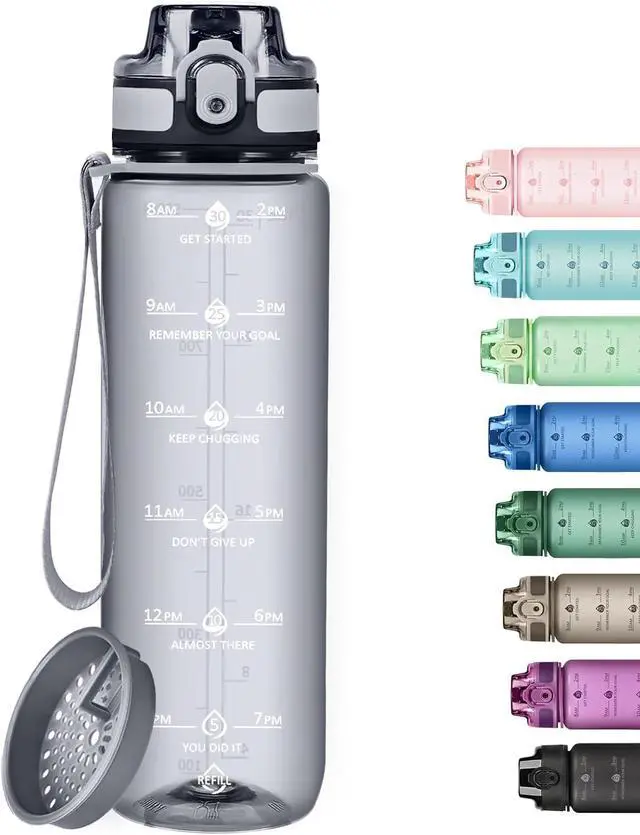 Main image of 32oz Water Bottle with Time Marker, Motivational Drinking Bottle with Strap, BPA-Free Leak-Proof, Encouraging Water Bottle Time to Drink Water for Gym School Office Travel