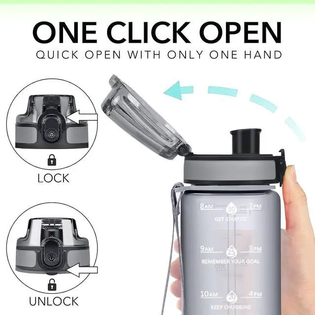 Alt view image 5 of 7 - 32oz Water Bottle with Time Marker, Motivational Drinking Bottle with Strap, BPA-Free Leak-Proof, Encouraging Water Bottle Time to Drink Water for Gym School Office Travel