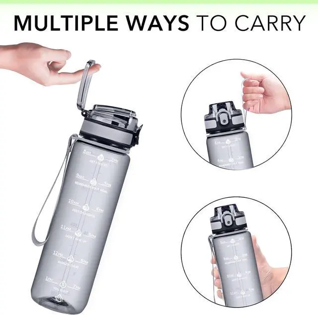 Alt view image 6 of 7 - 32oz Water Bottle with Time Marker, Motivational Drinking Bottle with Strap, BPA-Free Leak-Proof, Encouraging Water Bottle Time to Drink Water for Gym School Office Travel