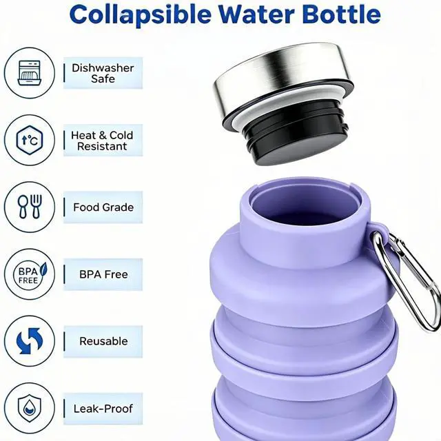 Alt view image 4 of 7 - YCT Collapsible Water Bottle 17oz500mlTravel Portable Sport Water BottleReusable Silicone Foldable Water Bottles for Gym Camping Hiking (Black)