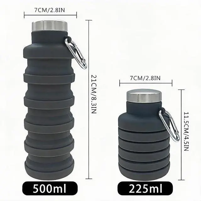 Alt view image 5 of 7 - YCT Collapsible Water Bottle 17oz500mlTravel Portable Sport Water BottleReusable Silicone Foldable Water Bottles for Gym Camping Hiking (Black)