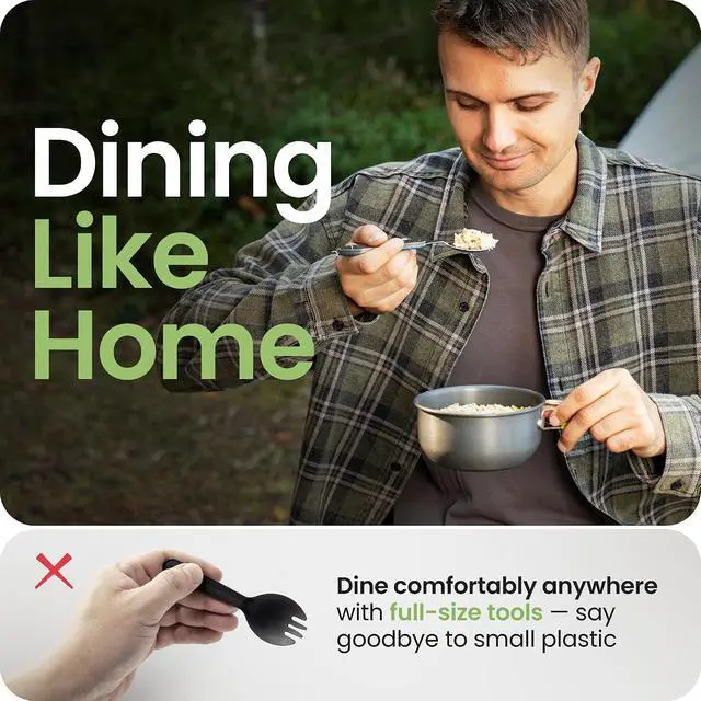 Alt view image 5 of 7 - Orblue 4-in-1 Camping Utensils, 1-Pack, Portable Stainless Steel Spoon, Fork, Knife & Bottle Opener Combo Set - Travel, Backpacking Cutlery Multitool, Blue