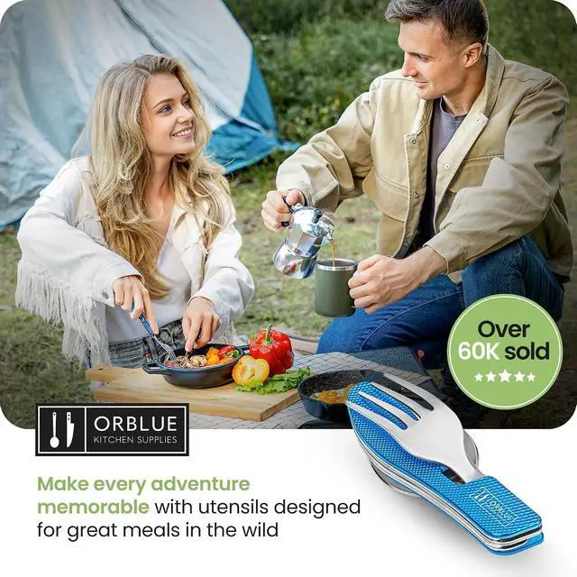 Alt view image 7 of 7 - Orblue 4-in-1 Camping Utensils, 1-Pack, Portable Stainless Steel Spoon, Fork, Knife & Bottle Opener Combo Set - Travel, Backpacking Cutlery Multitool, Blue