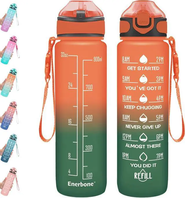 Main image of Enerbone 32 oz Drinking Water Bottle with Times to Drink and Straw, Motivational with Carrying Strap, Leakproof BPA & Toxic Free, Ensure You Drink Enough Water for Fitness Gym Outdoor