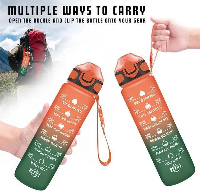 Alt view image 6 of 6 - Enerbone 32 oz Drinking Water Bottle with Times to Drink and Straw, Motivational with Carrying Strap, Leakproof BPA & Toxic Free, Ensure You Drink Enough Water for Fitness Gym Outdoor