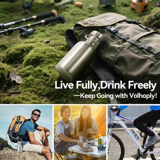 Alt view image 6 of 7 - Volhoply 12oz Uninsulated Single Walled Small Water Bottle, Stainless Steel Reusable Mini Water Bottles with Handle, BPA Free & Plastic Free 18/8 304 Metal Water Bottles for Camping, Hikers