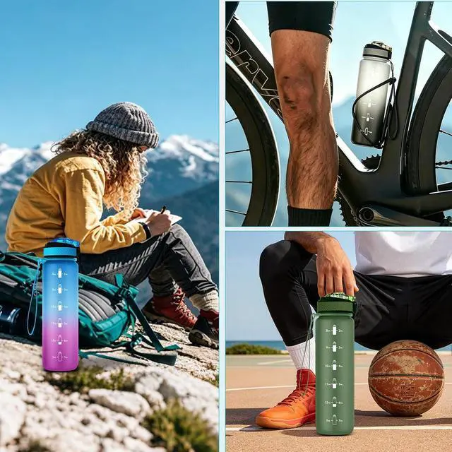 Alt view image 6 of 7 - EYQ 32oz Water Bottle with Straw, Time Marker, Blue Purple | Blue Purple Tritan, BPA Free, Time Marker, Leakproof Lock Lid, Wide Mouth, for Gym, School, Office and Travel