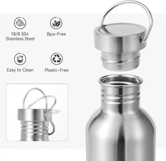 Alt view image 3 of 7 - Volhoply 12oz Uninsulated Single Walled Small Water Bottle, Stainless Steel Reusable Mini Water Bottles with Handle, BPA Free & Plastic Free 18/8 304 Metal Water Bottles for Camping, Hikers