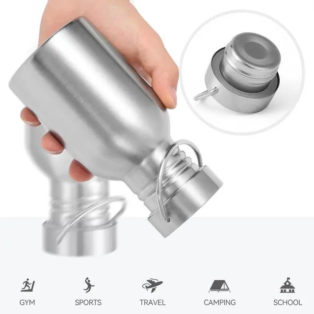 Alt view image 4 of 7 - Volhoply 12oz Uninsulated Single Walled Small Water Bottle, Stainless Steel Reusable Mini Water Bottles with Handle, BPA Free & Plastic Free 18/8 304 Metal Water Bottles for Camping, Hikers