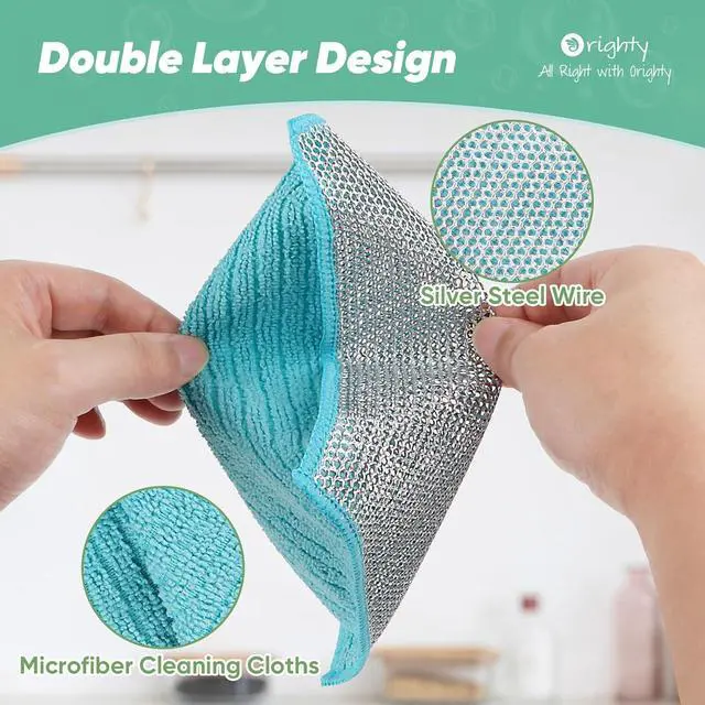 Alt view image 6 of 7 - Orighty Dish Cloths, 24 Pack Double-Layer Metal Dish Rags, 7"x8" | Multipurpose Wire Dishwashing Rag, Upgraded Non-Scratch Wire Cleaning Cloths, Dishcloth Rag Scrubber for Kitchen, Cookware