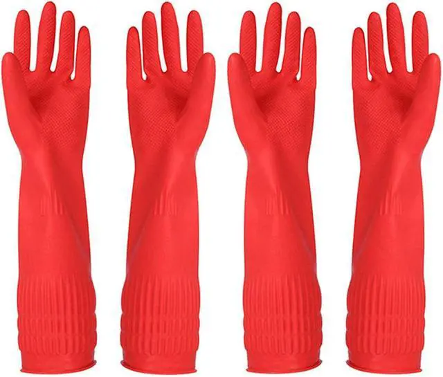 Main image of Rubber Cleaning Gloves Kitchen Dishwashing Glove 2-Pairs And Cleaning Cloth 2-Pack,Waterproof Reuseable.(Small)