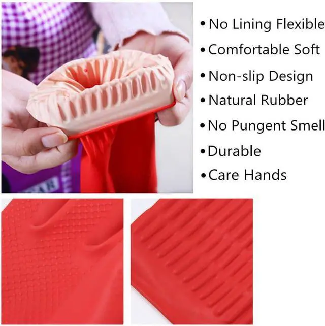 Alt view image 3 of 7 - Rubber Cleaning Gloves Kitchen Dishwashing Glove 2-Pairs And Cleaning Cloth 2-Pack,Waterproof Reuseable.(Small)