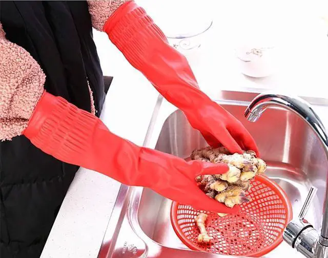 Alt view image 7 of 7 - Rubber Cleaning Gloves Kitchen Dishwashing Glove 2-Pairs And Cleaning Cloth 2-Pack,Waterproof Reuseable.(Small)