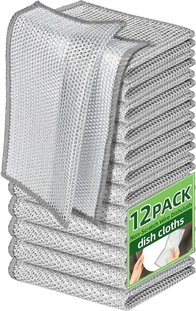Main image of Non Scratch Wire Dishcloth, Wire dishwashing rag | Scrubs & Cleans for Dishes, Sinks, Counters, Stove Tops, Easy Rinsing, Durable (12PCS)
