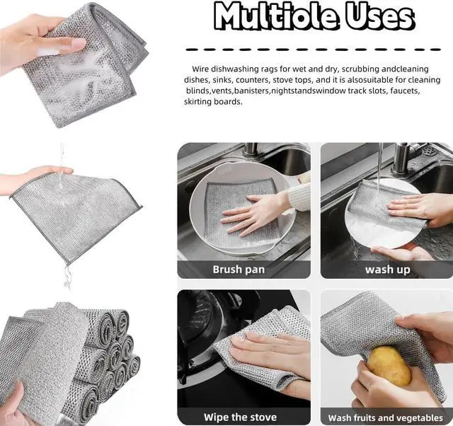 Alt view image 2 of 3 - Non Scratch Wire Dishcloth, Wire dishwashing rag | Scrubs & Cleans for Dishes, Sinks, Counters, Stove Tops, Easy Rinsing, Durable (12PCS)