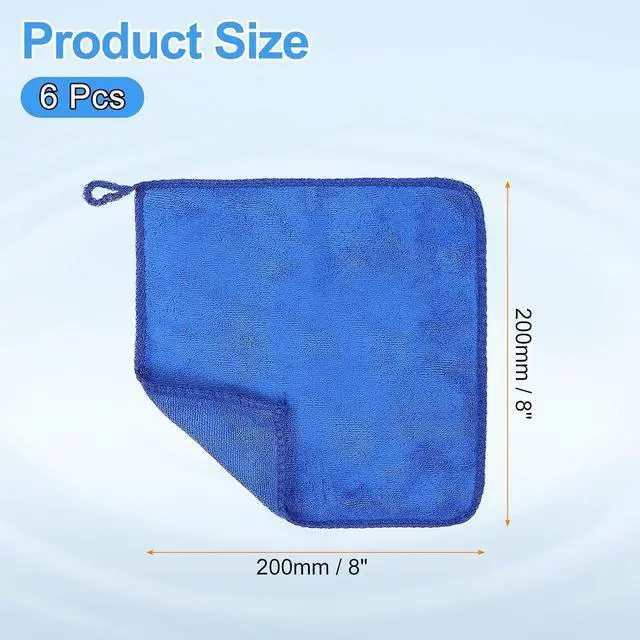 Alt view image 2 of 7 - HARFINGTON 6 Pack Microfiber Cleaning Cloth, 8" x 8" Multi-Functional Cleaning Towels Reusable Absorbent Rags with Hook for Car Wash Kitchen Household Window Clean, Sapphire Blue