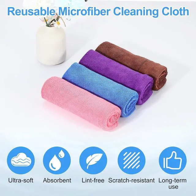 Alt view image 3 of 7 - HARFINGTON 6 Pack Microfiber Cleaning Cloth, 8" x 8" Multi-Functional Cleaning Towels Reusable Absorbent Rags with Hook for Car Wash Kitchen Household Window Clean, Sapphire Blue