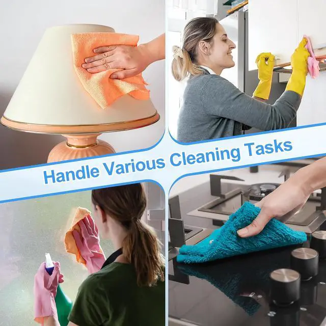 Alt view image 7 of 7 - HARFINGTON 6 Pack Microfiber Cleaning Cloth, 8" x 8" Multi-Functional Cleaning Towels Reusable Absorbent Rags with Hook for Car Wash Kitchen Household Window Clean, Sapphire Blue