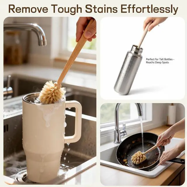Alt view image 4 of 7 - Bottle Brush Cleaner,Solid Beech Wood Handle Tapered, Non-Scratch for Cleaning Coffee Cups,Mason,Thermos,Glass Bottle,Beer Bottles,Wine Bottles