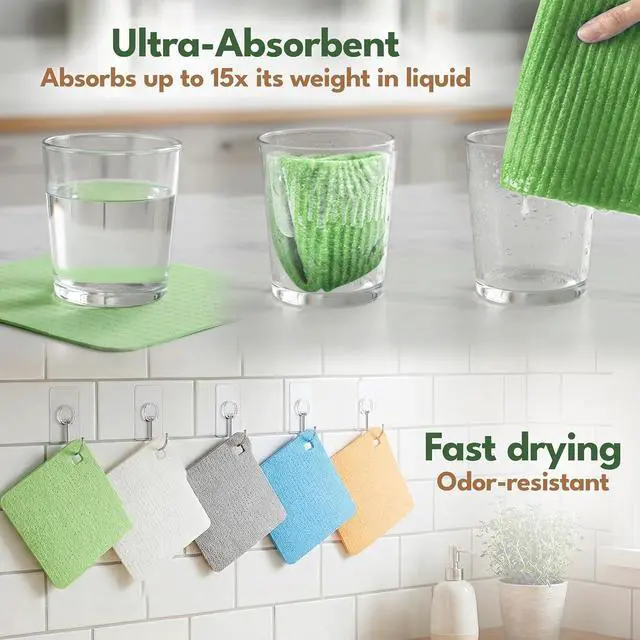Alt view image 2 of 7 - AIRNEX 10 Pack Cellulose Swedish Dishcloths for Kitchen - Eco-Conscious Reusable Dish Towels & Cloths - Super Absorbent, Odor Resistant and Fast Drying Wash Cloths for Dishes & Surfaces