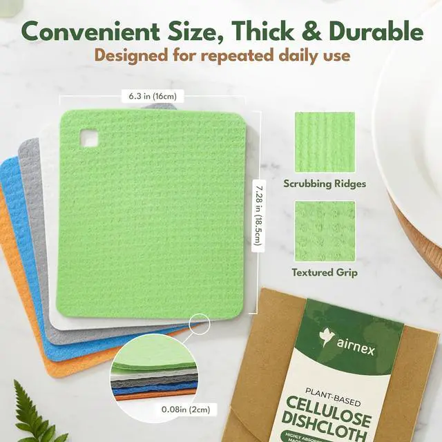 Alt view image 3 of 7 - AIRNEX 10 Pack Cellulose Swedish Dishcloths for Kitchen - Eco-Conscious Reusable Dish Towels & Cloths - Super Absorbent, Odor Resistant and Fast Drying Wash Cloths for Dishes & Surfaces