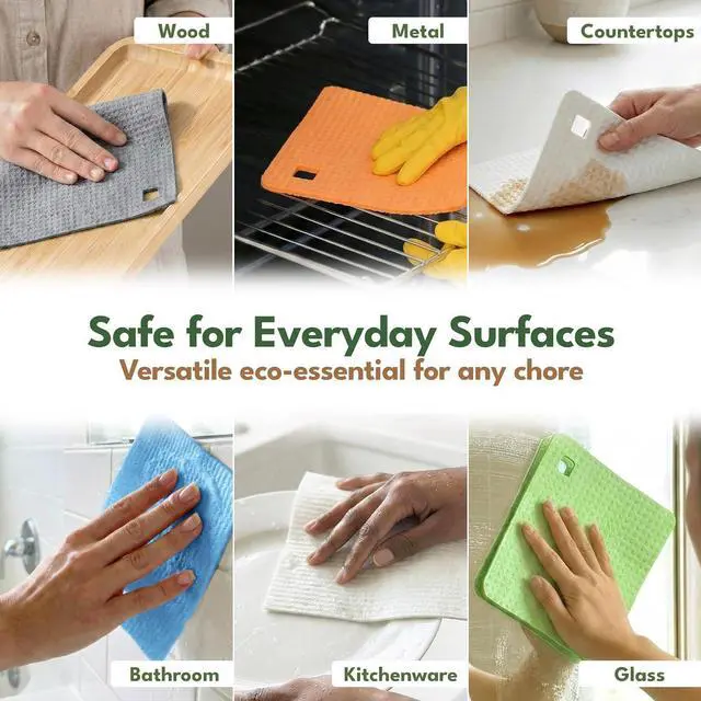 Alt view image 4 of 7 - AIRNEX 10 Pack Cellulose Swedish Dishcloths for Kitchen - Eco-Conscious Reusable Dish Towels & Cloths - Super Absorbent, Odor Resistant and Fast Drying Wash Cloths for Dishes & Surfaces