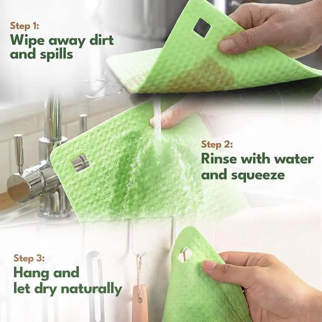 Alt view image 5 of 7 - AIRNEX 10 Pack Cellulose Swedish Dishcloths for Kitchen - Eco-Conscious Reusable Dish Towels & Cloths - Super Absorbent, Odor Resistant and Fast Drying Wash Cloths for Dishes & Surfaces