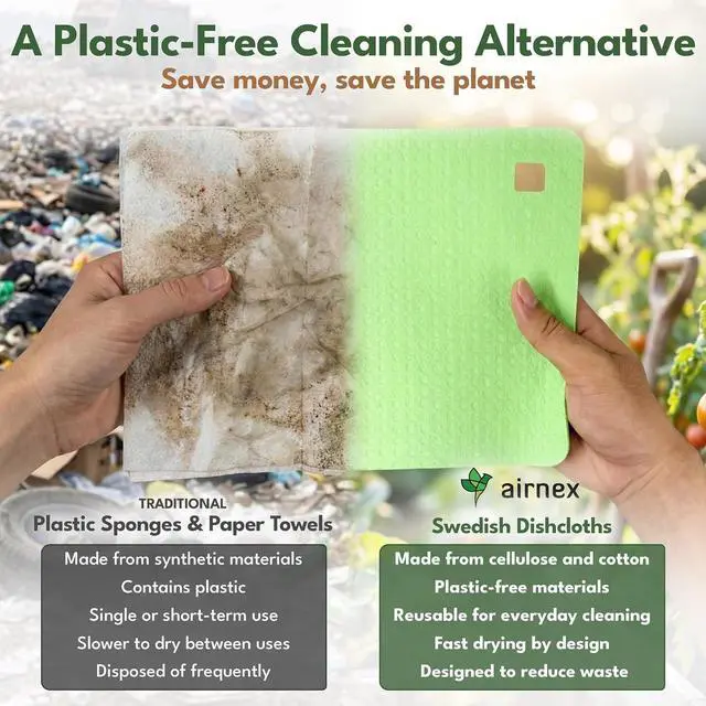 Alt view image 6 of 7 - AIRNEX 10 Pack Cellulose Swedish Dishcloths for Kitchen - Eco-Conscious Reusable Dish Towels & Cloths - Super Absorbent, Odor Resistant and Fast Drying Wash Cloths for Dishes & Surfaces