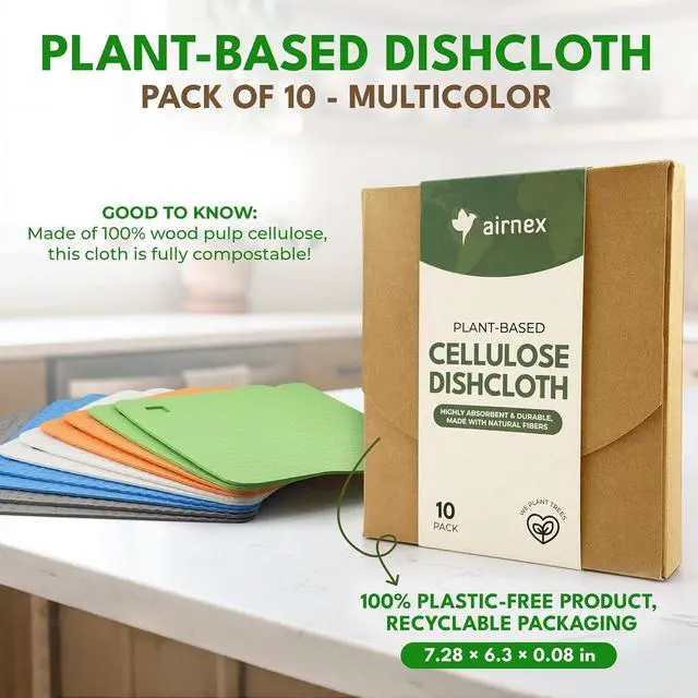 Alt view image 7 of 7 - AIRNEX 10 Pack Cellulose Swedish Dishcloths for Kitchen - Eco-Conscious Reusable Dish Towels & Cloths - Super Absorbent, Odor Resistant and Fast Drying Wash Cloths for Dishes & Surfaces